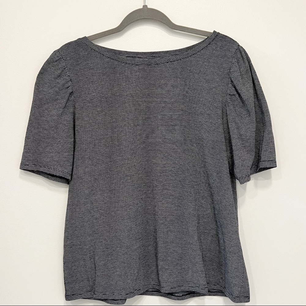 LOFT Blue and White Puff Sleeve Top Size L